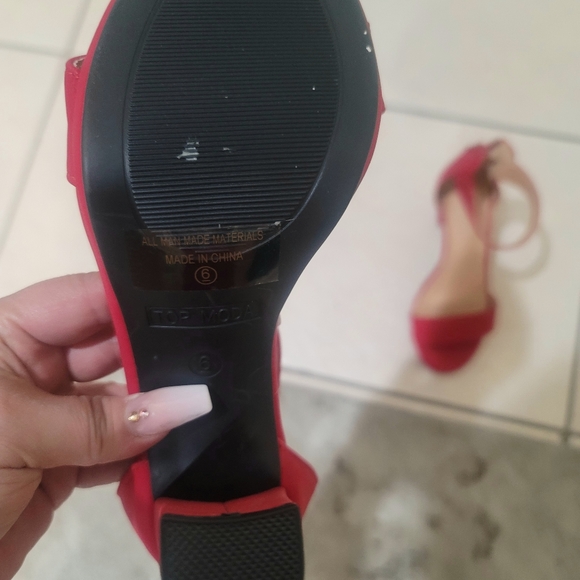 Red ankle strap chunky heel (suede) - Picture 3 of 5